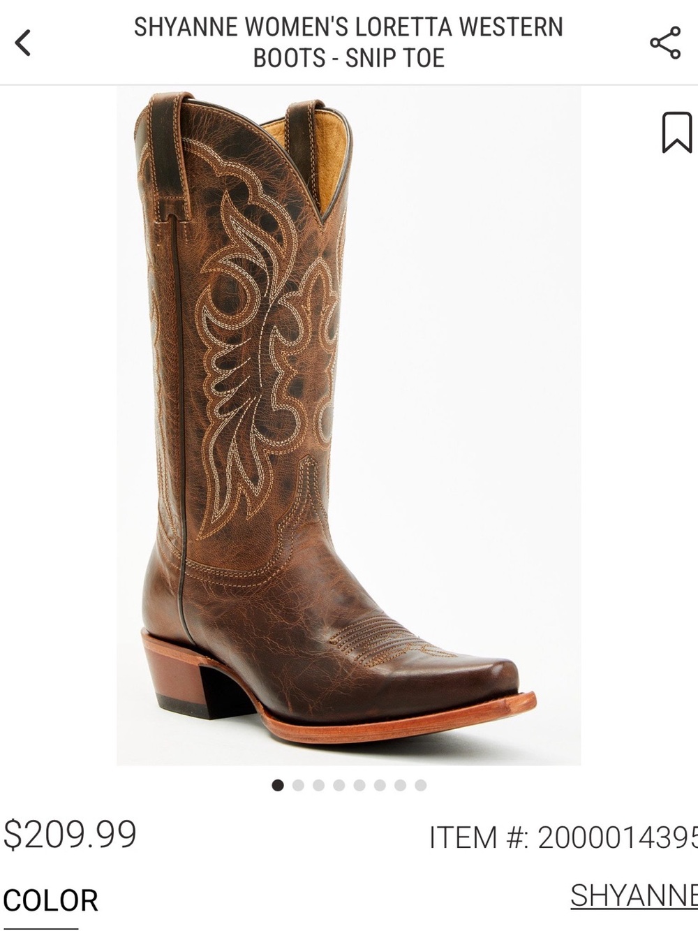 Shyanne Brown Loretta Western Snip Toe Boots - Picture 2 of 12
